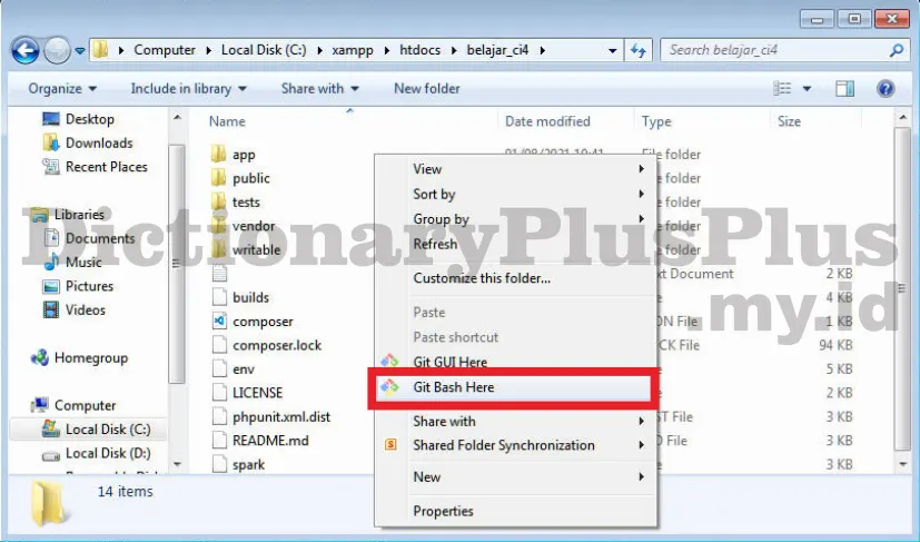 Cara Menjalankan Codeigniter 4 Menggunakan Gitbash